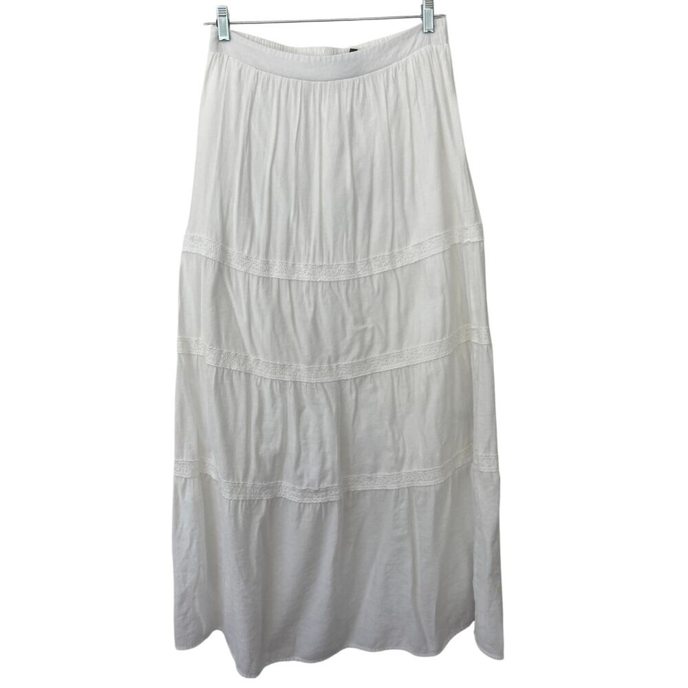 Bobeau White Lace Flowy Cottagecore Festival Western Country Maxi Skirt Large